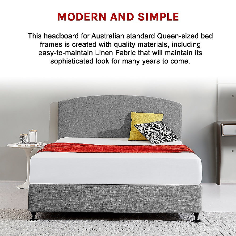 Linen Fabric Queen Bed Curved Headboard Bedhead - Night Ash - Cosy Abode