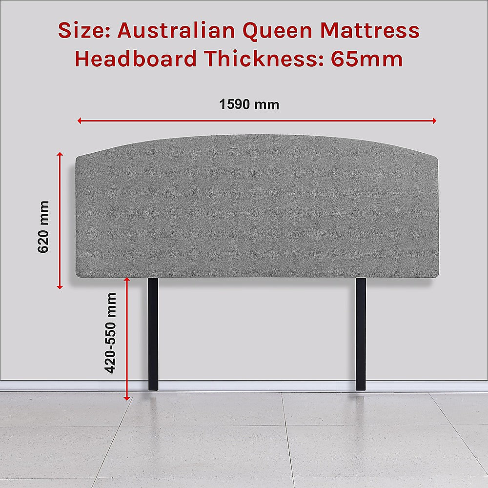 Linen Fabric Queen Bed Curved Headboard Bedhead - Night Ash - Cosy Abode