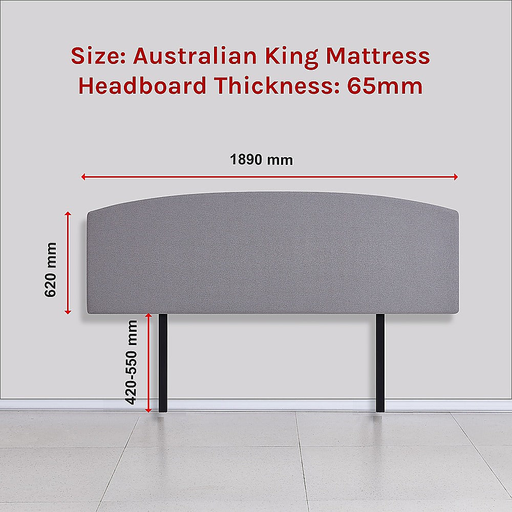 Linen Fabric King Bed Curved Headboard Bedhead - Slate Ash - Cosy Abode