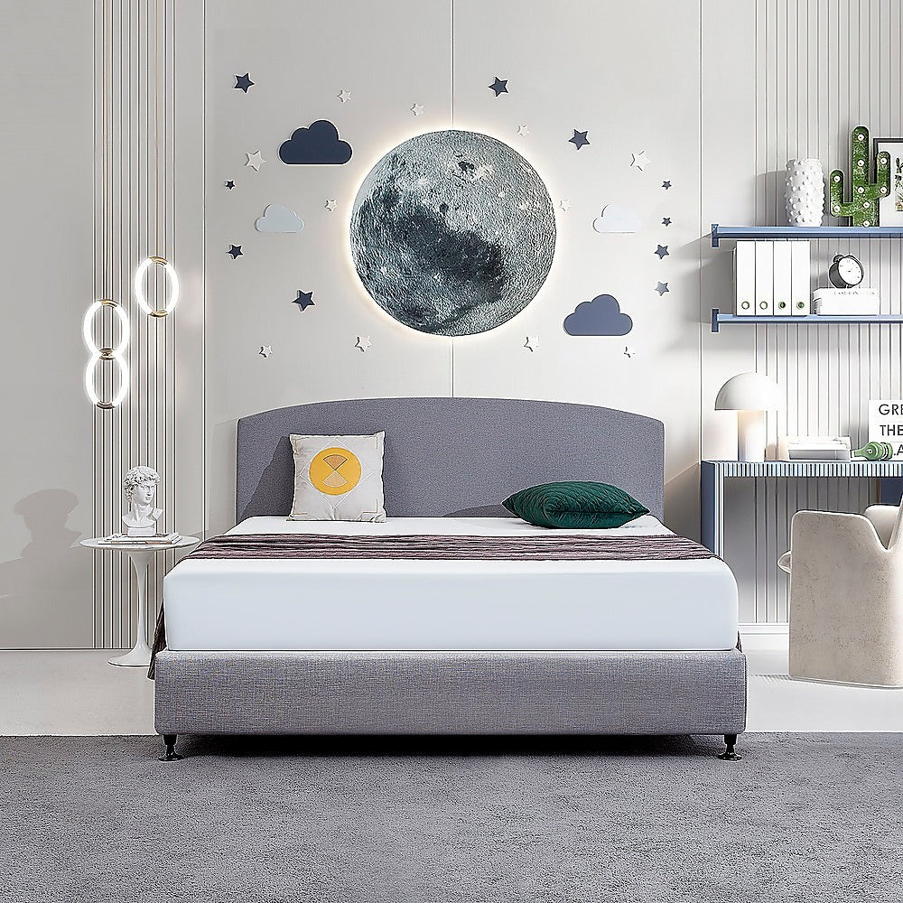 Linen Fabric King Bed Curved Headboard Bedhead - Slate Ash - Cosy Abode