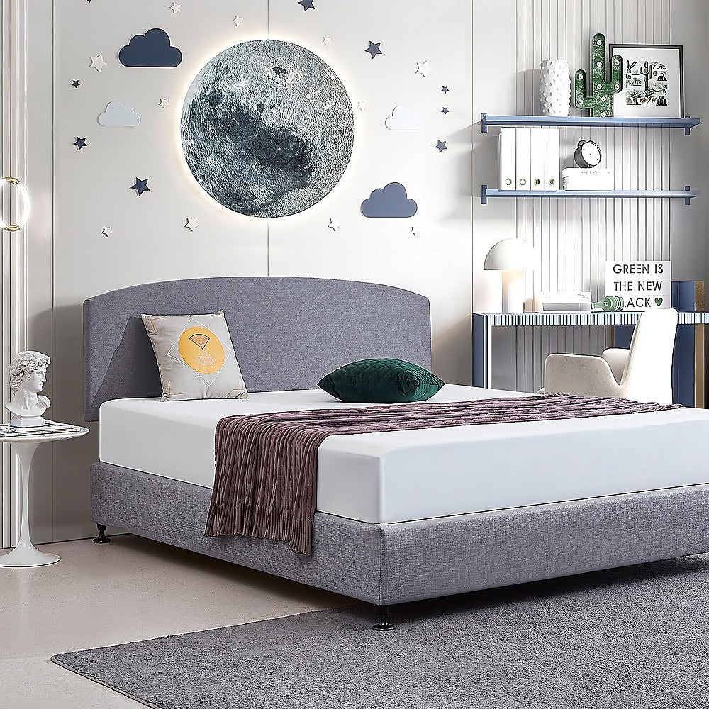 Linen Fabric King Bed Curved Headboard Bedhead - Slate Ash - Cosy Abode