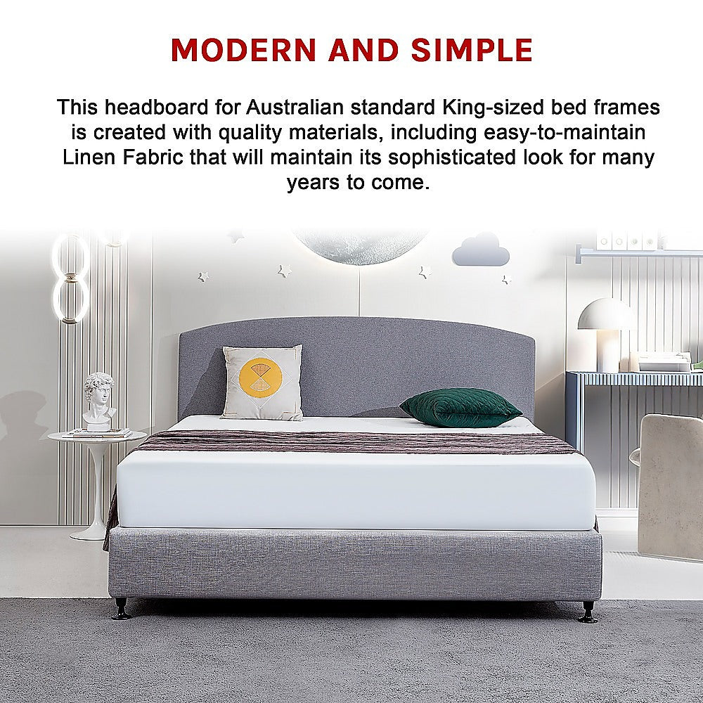 Linen Fabric King Bed Curved Headboard Bedhead - Slate Ash - Cosy Abode