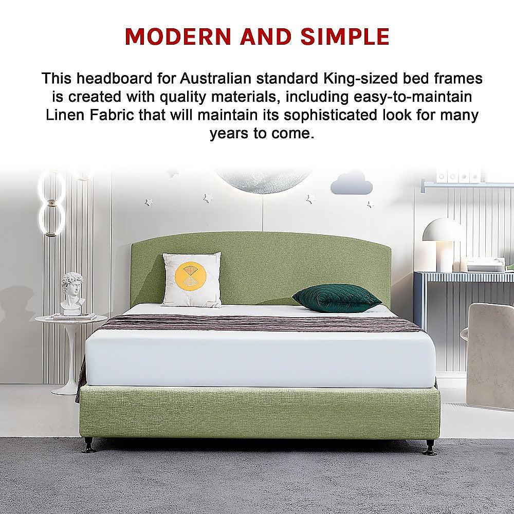 Linen Fabric King Bed Curved Headboard Bedhead - Olive Green - Cosy Abode