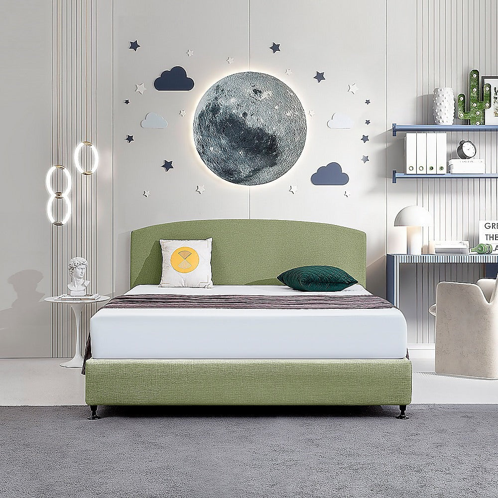Linen Fabric King Bed Curved Headboard Bedhead - Olive Green - Cosy Abode