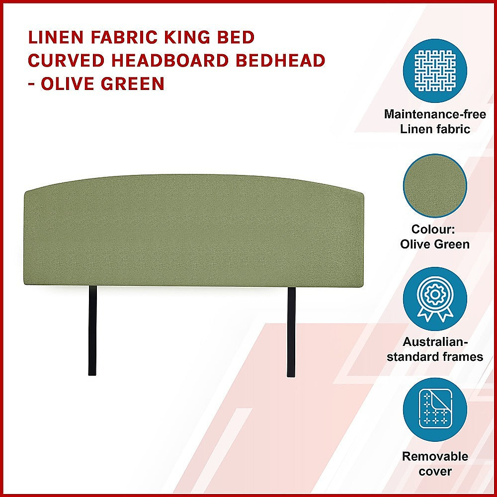 Linen Fabric King Bed Curved Headboard Bedhead - Olive Green - Cosy Abode