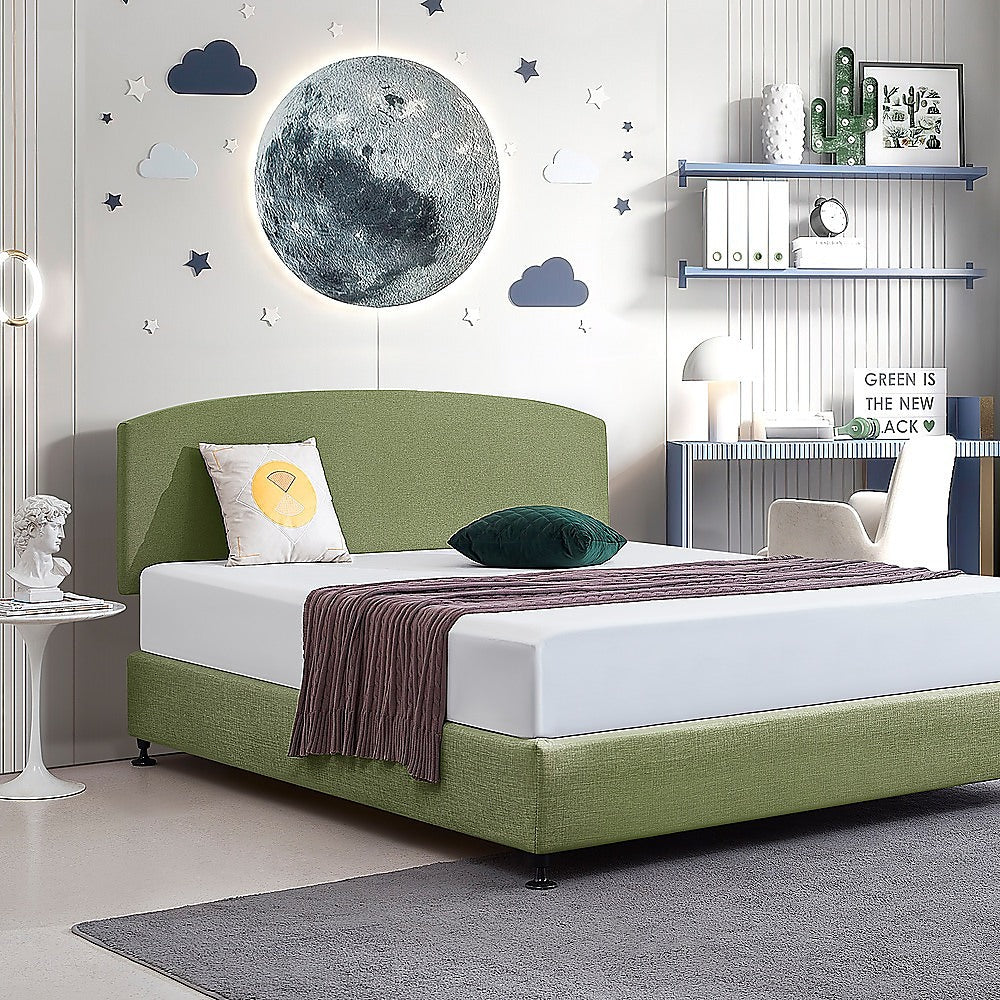 Linen Fabric King Bed Curved Headboard Bedhead - Olive Green - Cosy Abode