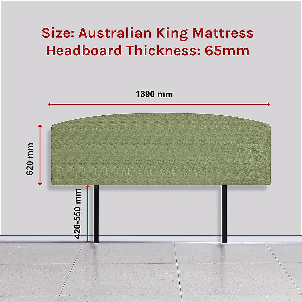 Linen Fabric King Bed Curved Headboard Bedhead - Olive Green - Cosy Abode