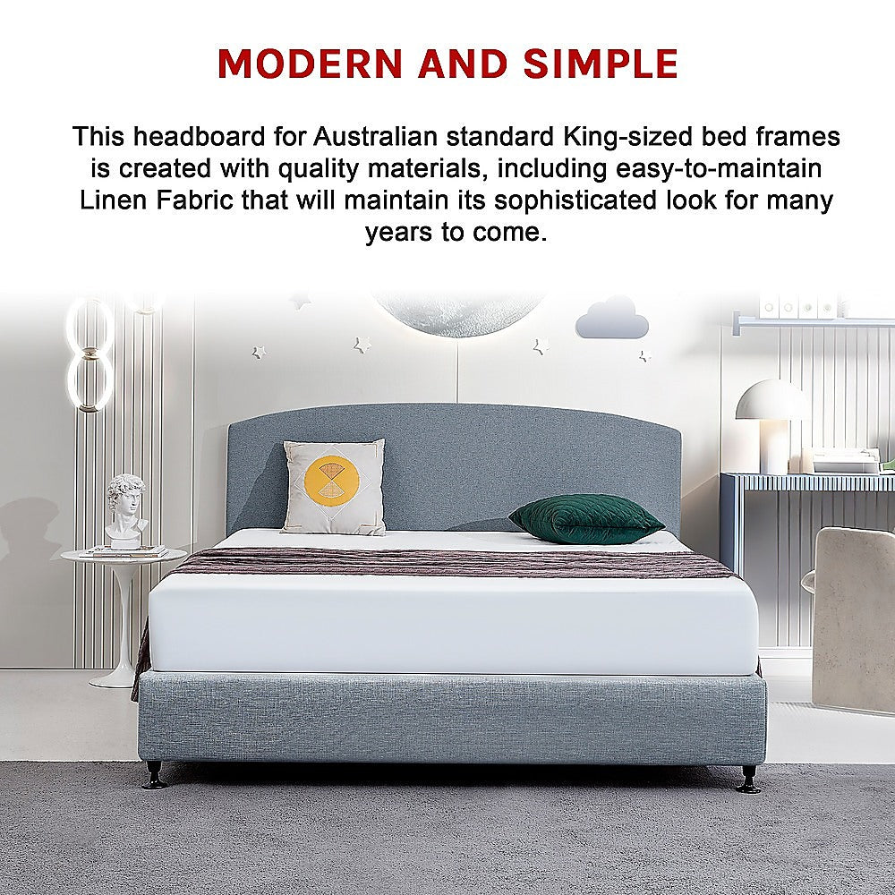 Linen Fabric King Bed Curved Headboard Bedhead - Berlin Blue - Cosy Abode