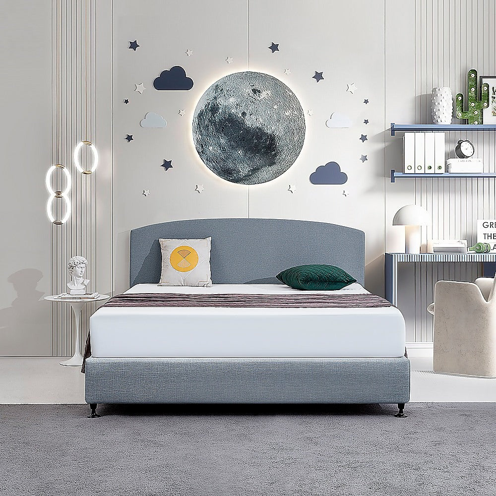 Linen Fabric King Bed Curved Headboard Bedhead - Berlin Blue - Cosy Abode