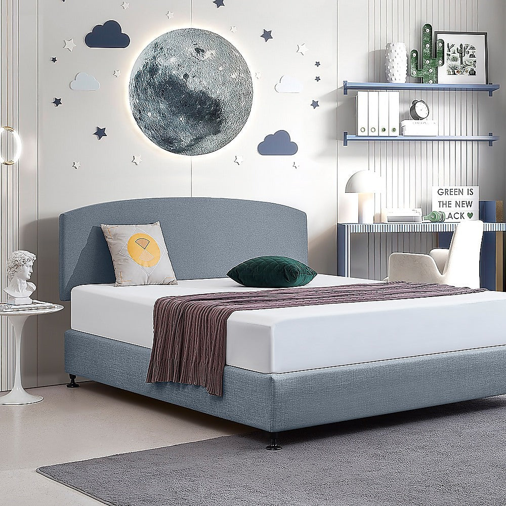 Linen Fabric King Bed Curved Headboard Bedhead - Berlin Blue - Cosy Abode