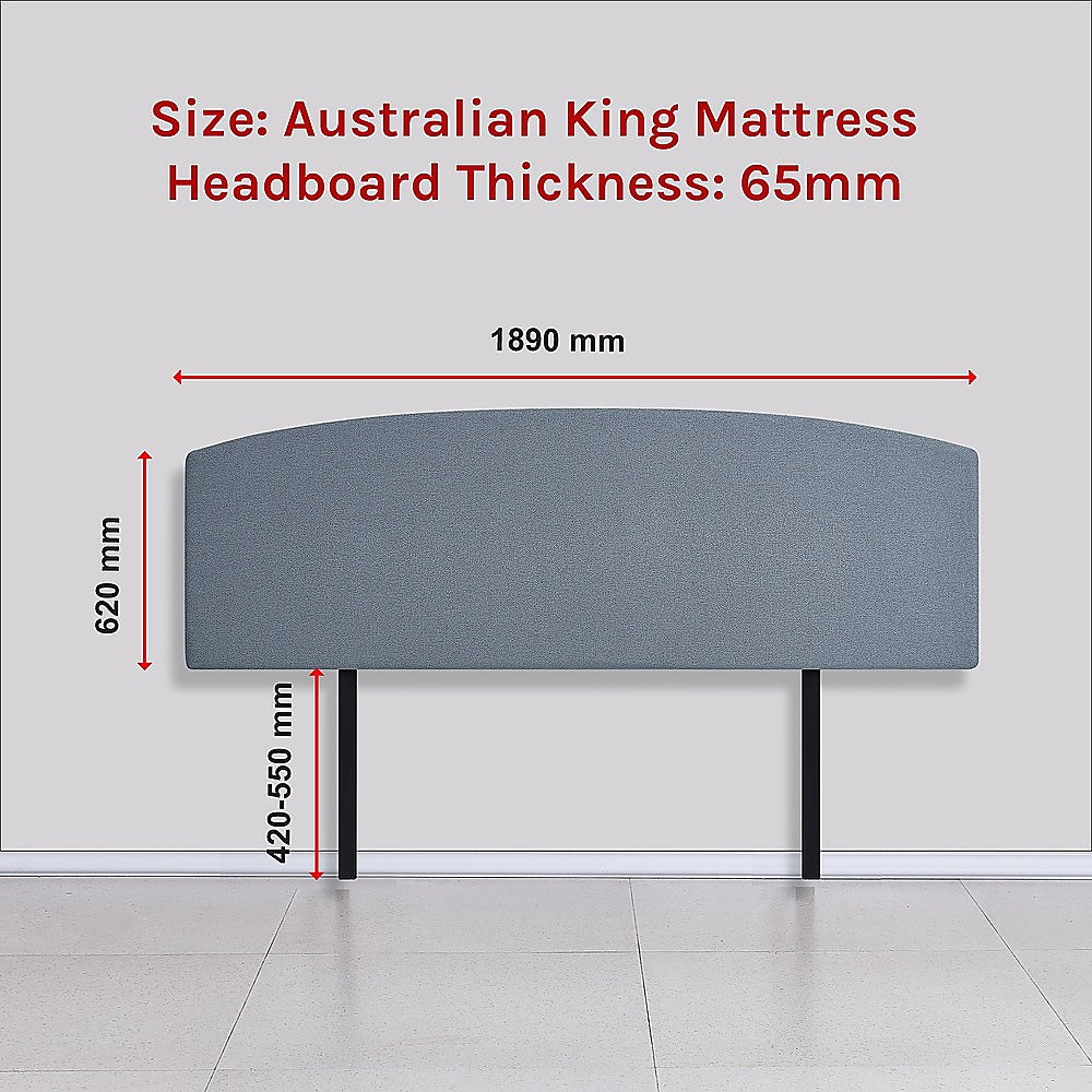 Linen Fabric King Bed Curved Headboard Bedhead - Berlin Blue - Cosy Abode