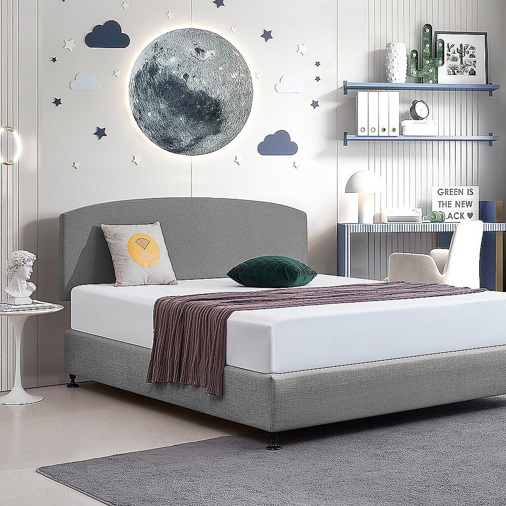 Linen Fabric King Bed Curved Headboard Bedhead - Night Ash - Cosy Abode