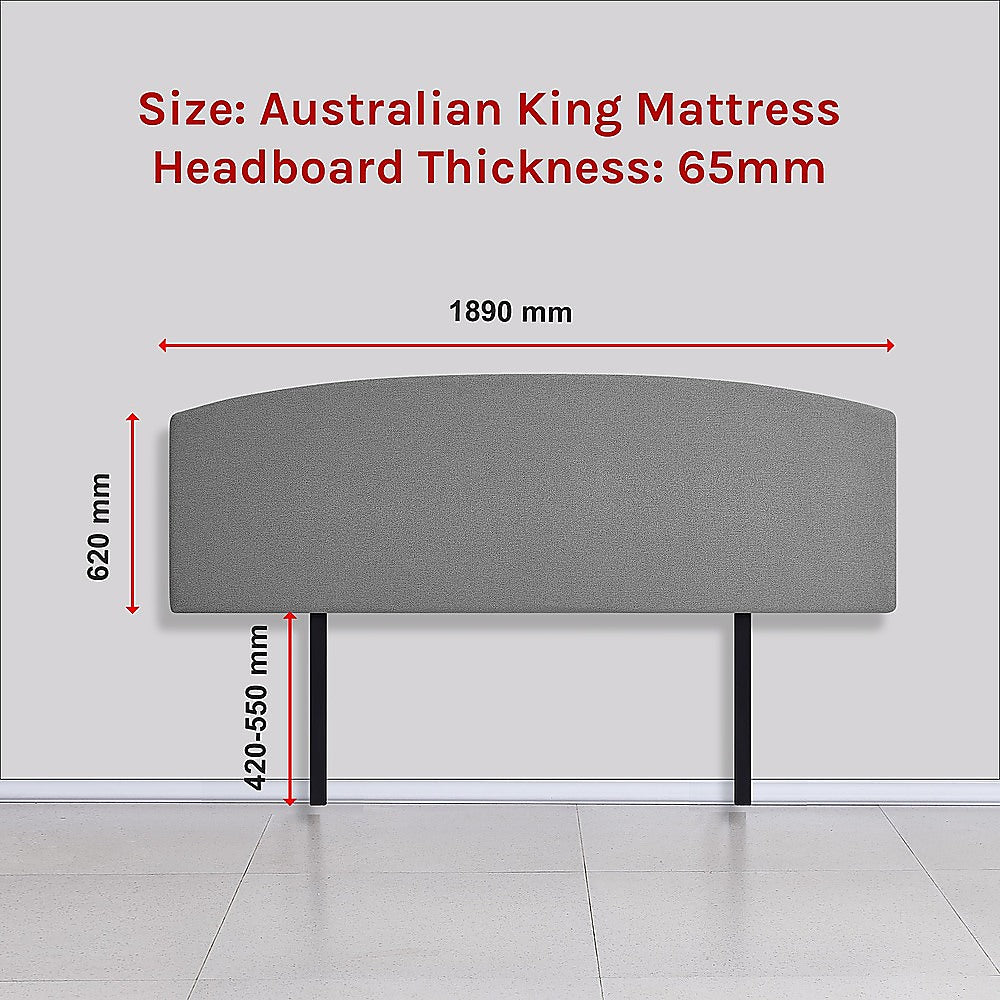 Linen Fabric King Bed Curved Headboard Bedhead - Night Ash - Cosy Abode