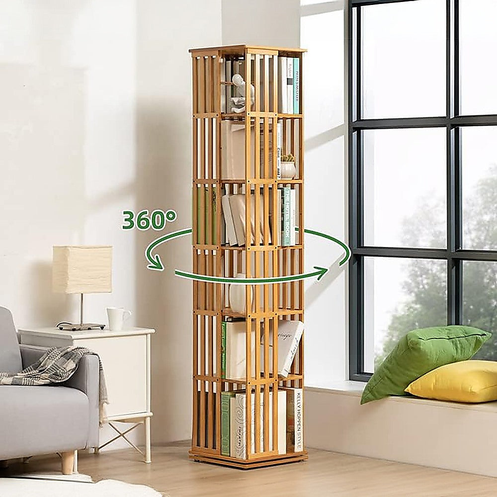 Rotating Bookshelf 360 degree Bamboo Storage Display Rack - Light - Cosy Abode