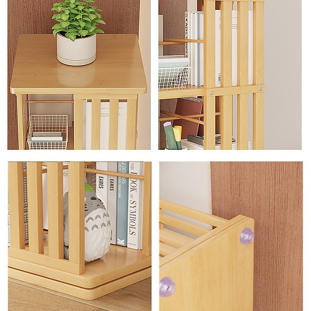 Rotating Bookshelf 360 degree Bamboo Storage Display Rack - Light - Cosy Abode