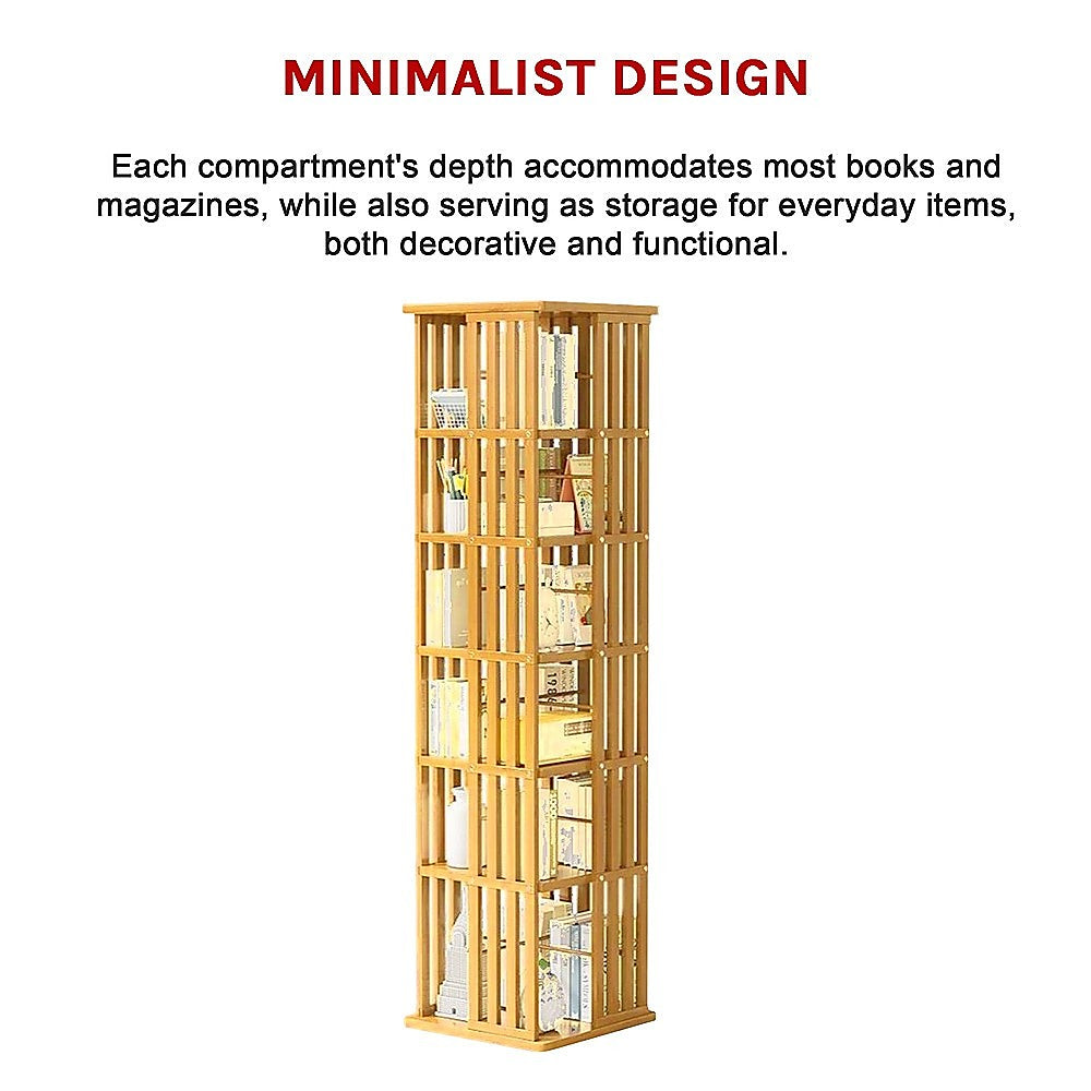 Rotating Bookshelf 360 degree Bamboo Storage Display Rack - Light - Cosy Abode