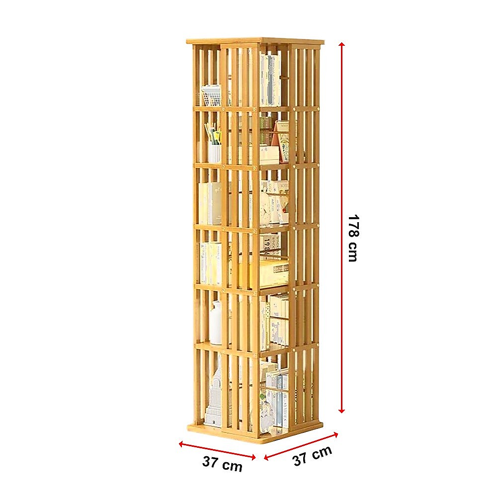 Rotating Bookshelf 360 degree Bamboo Storage Display Rack - Light - Cosy Abode