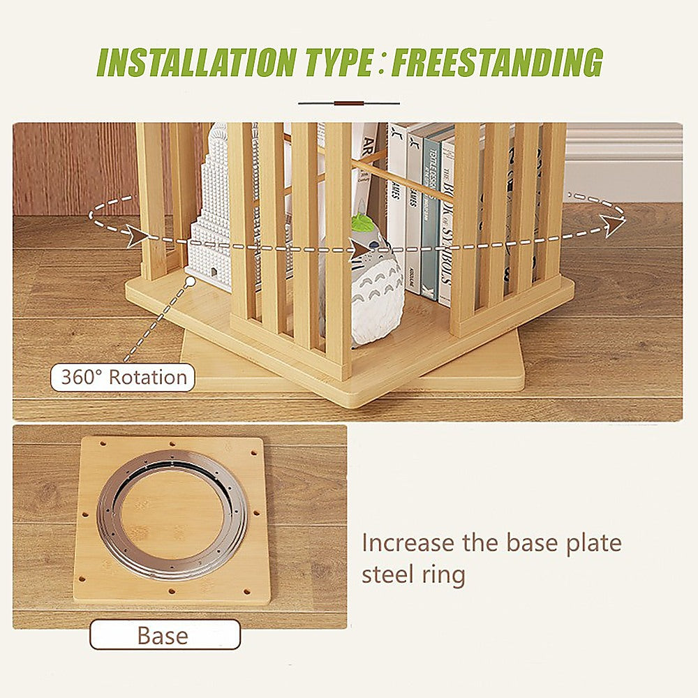 Rotating Bookshelf 360 degree Bamboo Storage Display Rack - Light - Cosy Abode