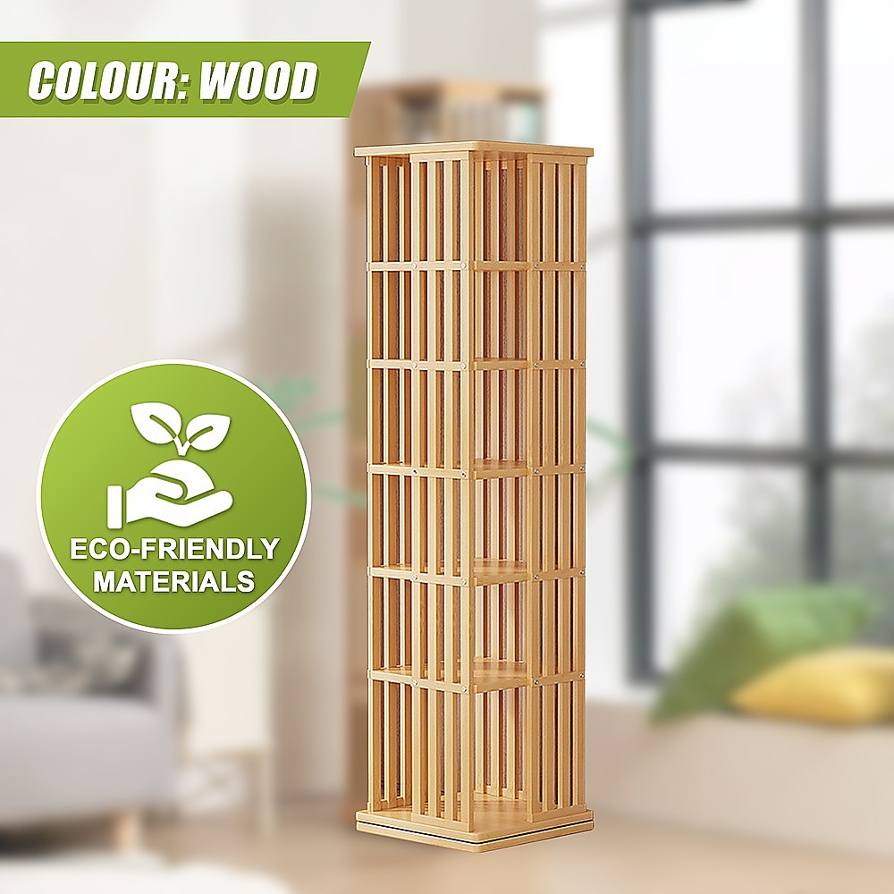 Rotating Bookshelf 360 degree Bamboo Storage Display Rack - Light - Cosy Abode