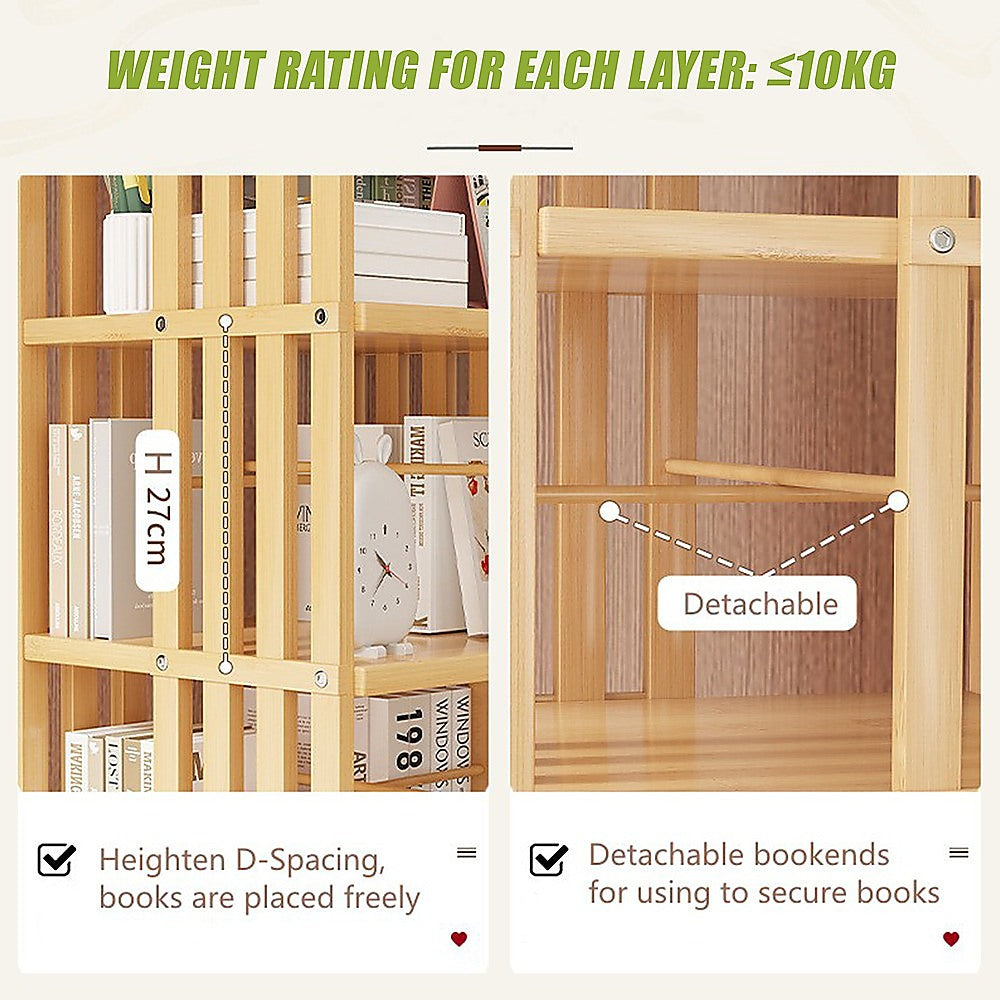 Rotating Bookshelf 360 degree Bamboo Storage Display Rack - Light - Cosy Abode