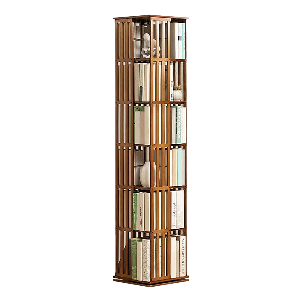 Rotating Bookshelf 360 degree Bamboo Storage Display Rack - Dark - Cosy Abode