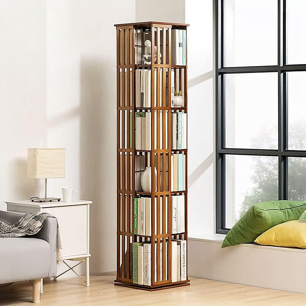 Rotating Bookshelf 360 degree Bamboo Storage Display Rack - Dark - Cosy Abode