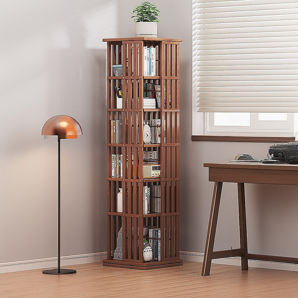 Rotating Bookshelf 360 degree Bamboo Storage Display Rack - Dark - Cosy Abode