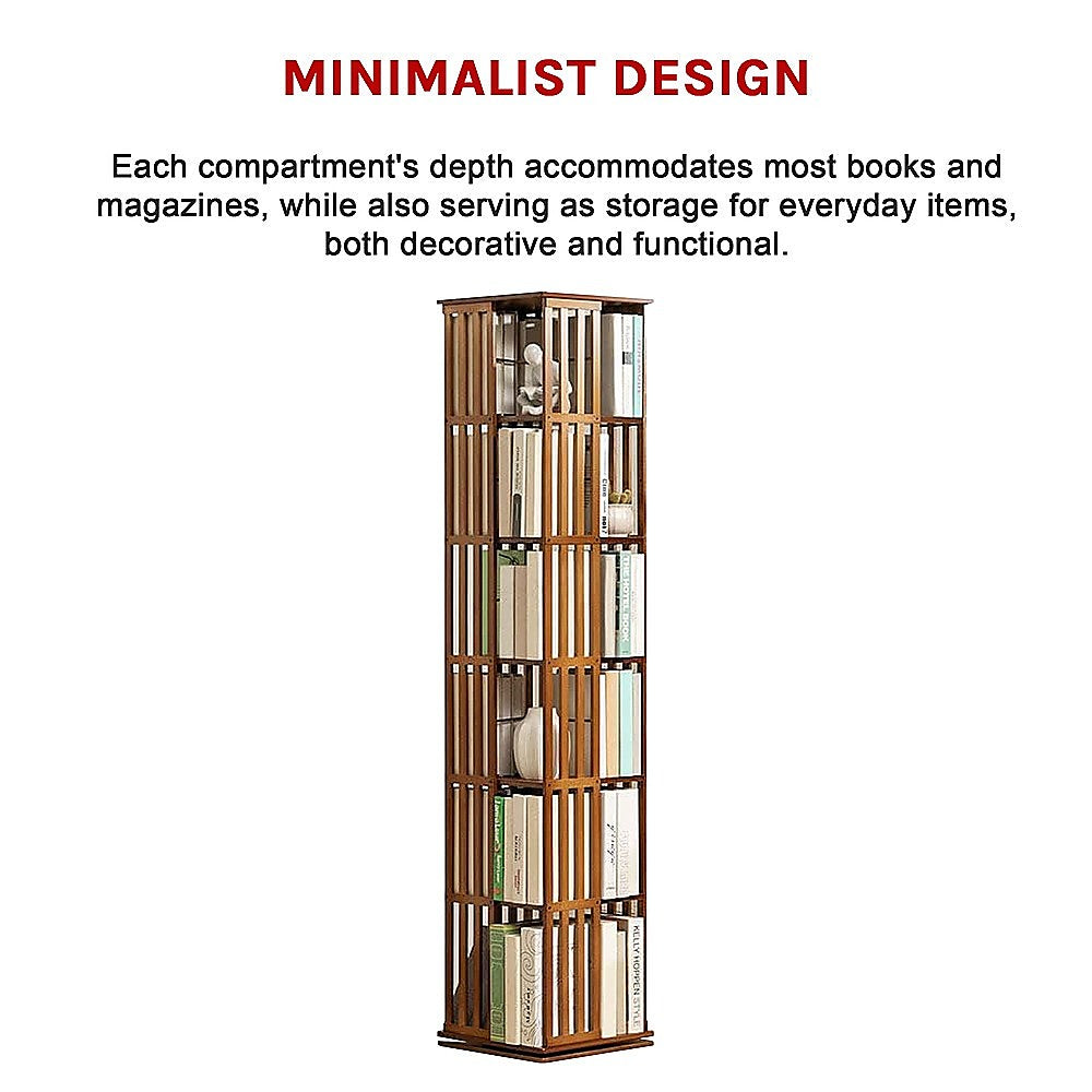 Rotating Bookshelf 360 degree Bamboo Storage Display Rack - Dark - Cosy Abode