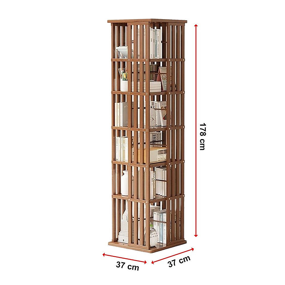 Rotating Bookshelf 360 degree Bamboo Storage Display Rack - Dark - Cosy Abode