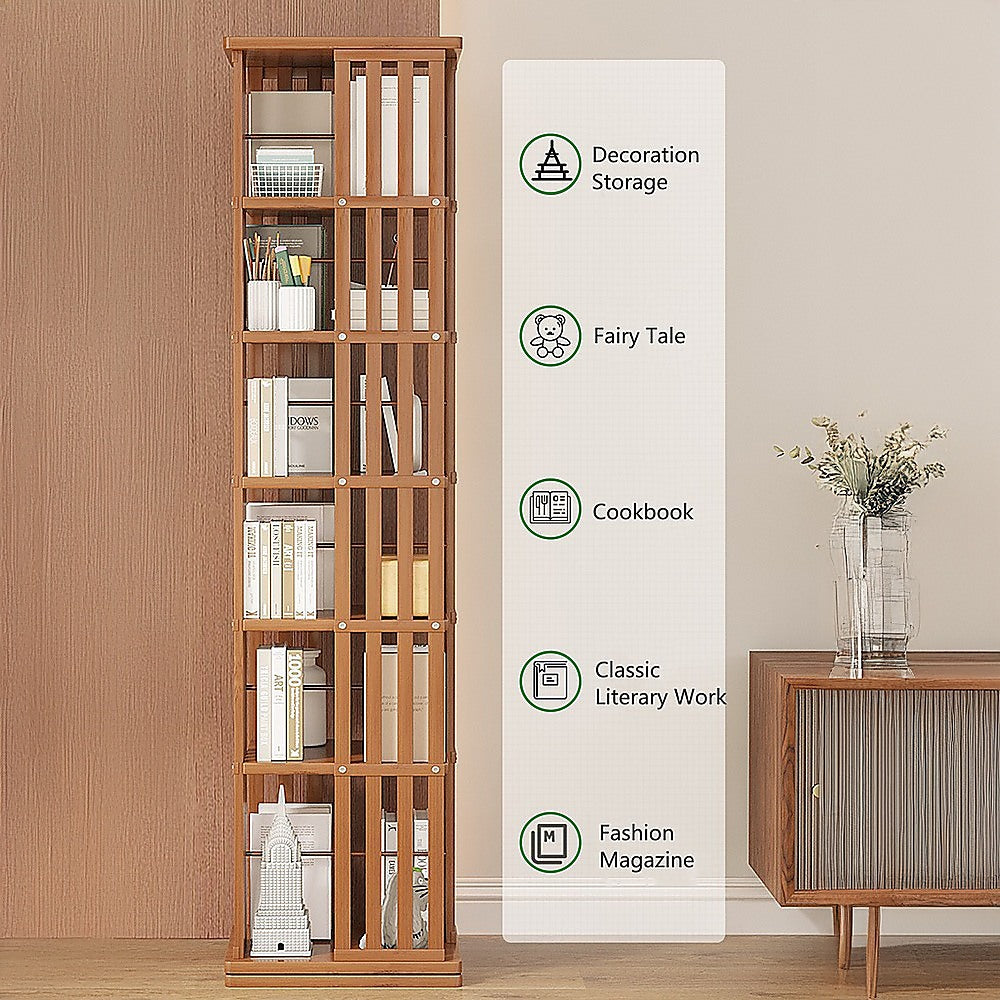 Rotating Bookshelf 360 degree Bamboo Storage Display Rack - Dark - Cosy Abode