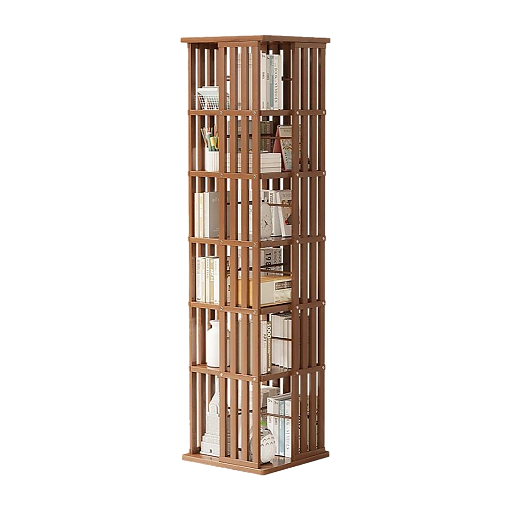 Rotating Bookshelf 360 degree Bamboo Storage Display Rack - Dark - Cosy Abode