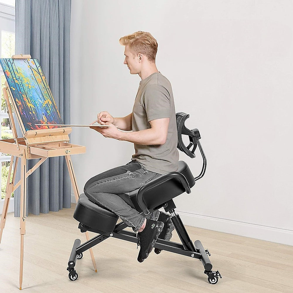 Ergonomic Kneeling Posture Chair with Backrest Adjustable Height and Casters - Cosy Abode