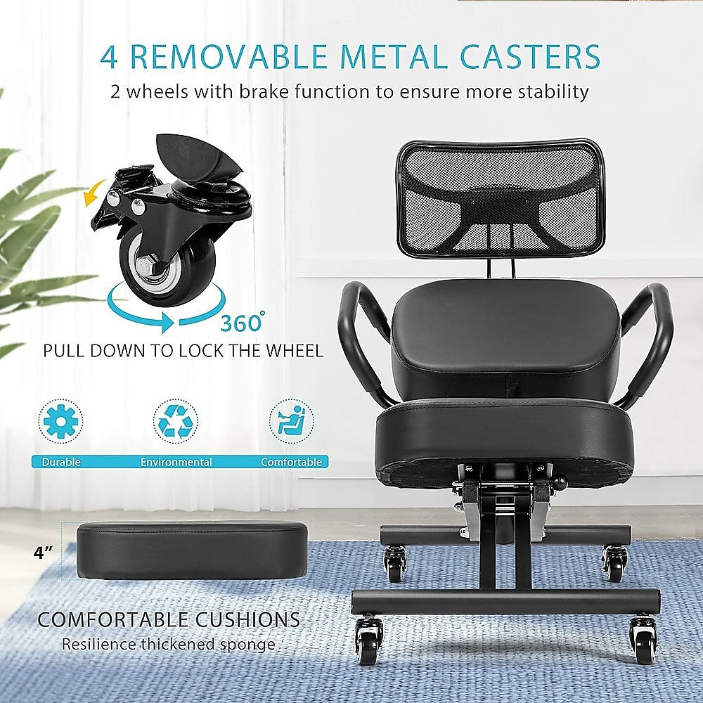 Ergonomic Kneeling Posture Chair with Backrest Adjustable Height and Casters - Cosy Abode