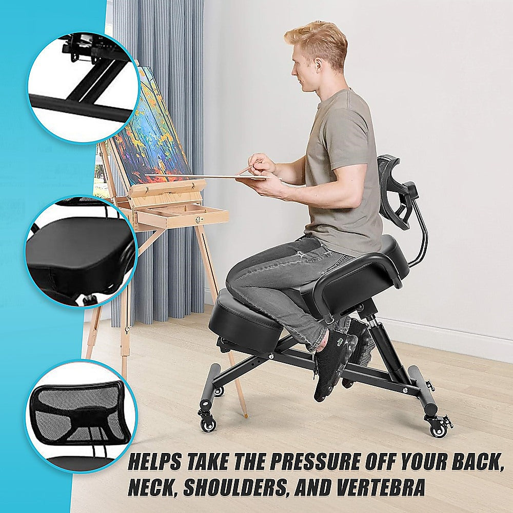 Ergonomic Kneeling Posture Chair with Backrest Adjustable Height and Casters - Cosy Abode