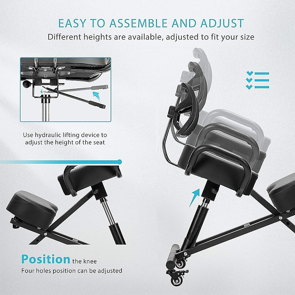 Ergonomic Kneeling Posture Chair with Backrest Adjustable Height and Casters - Cosy Abode