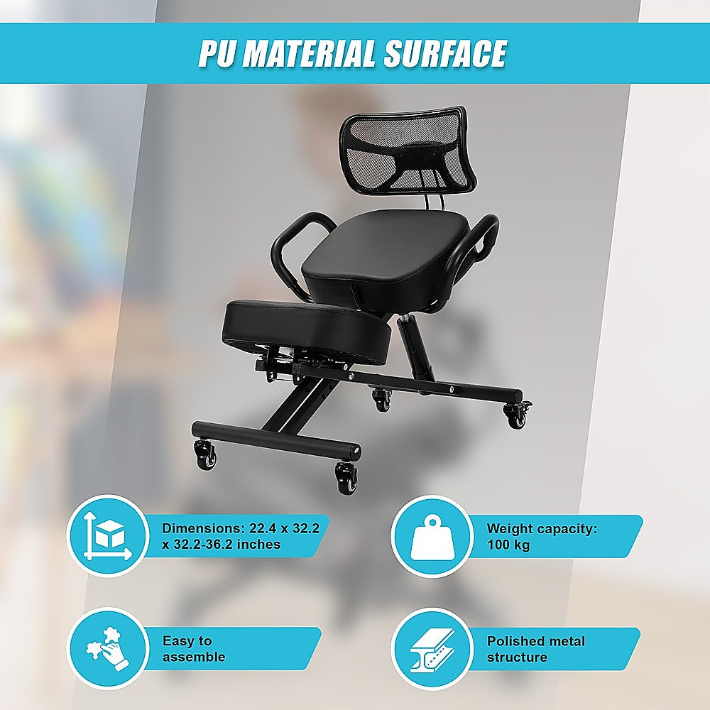 Ergonomic Kneeling Posture Chair with Backrest Adjustable Height and Casters - Cosy Abode