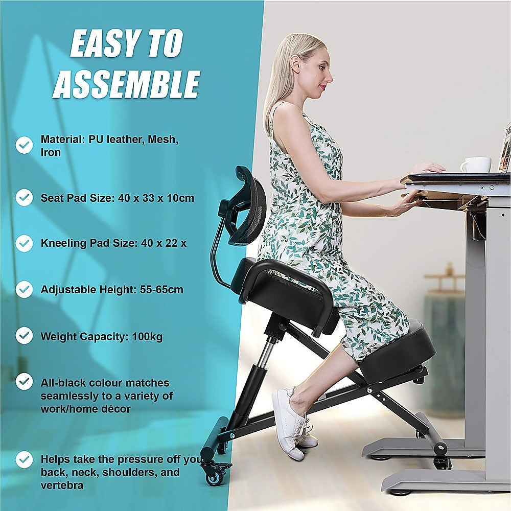 Ergonomic Kneeling Posture Chair with Backrest Adjustable Height and Casters - Cosy Abode