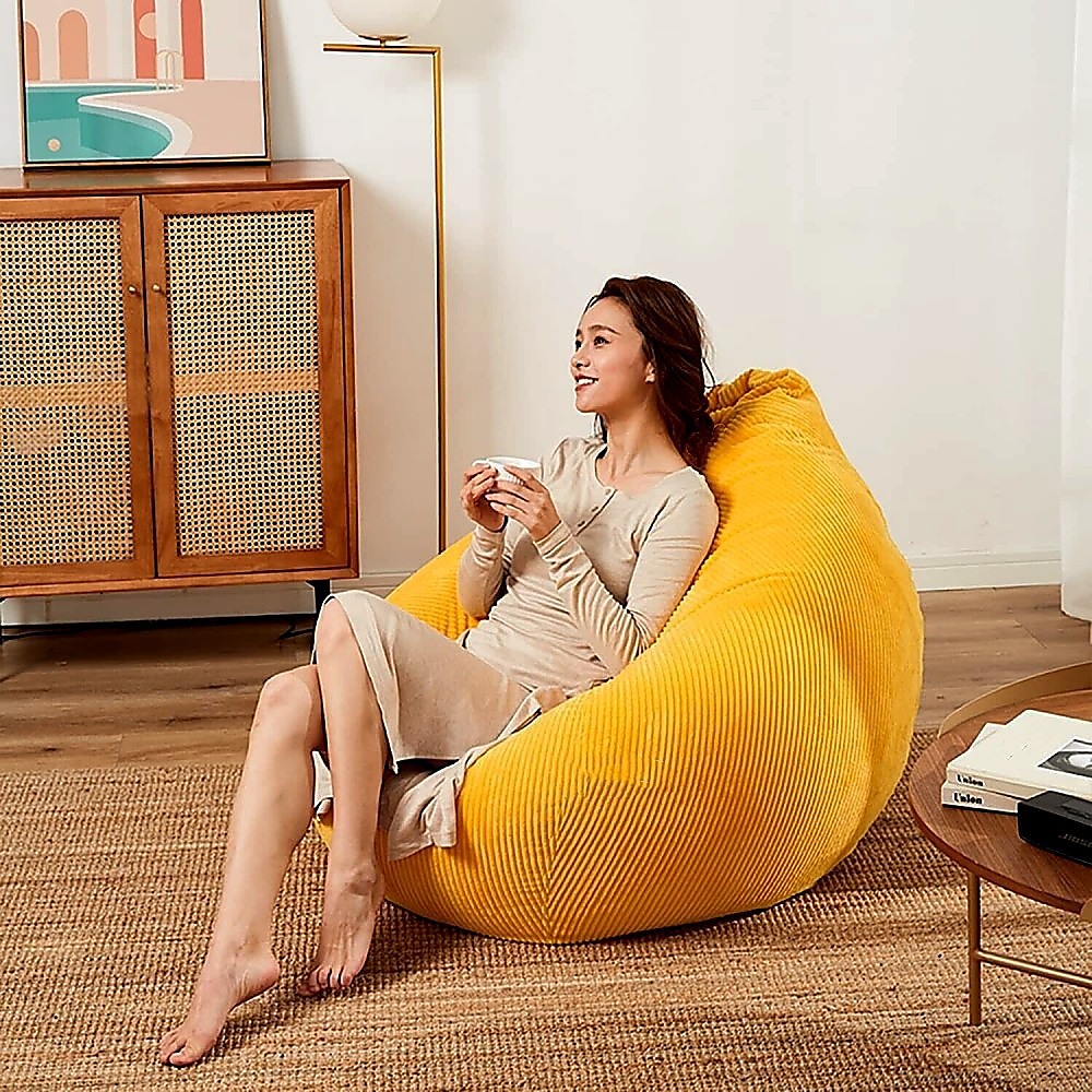 Jumbo Cord Beanbag Chair Cover Unfilled Large Bean Bag - Mustard - Cosy Abode