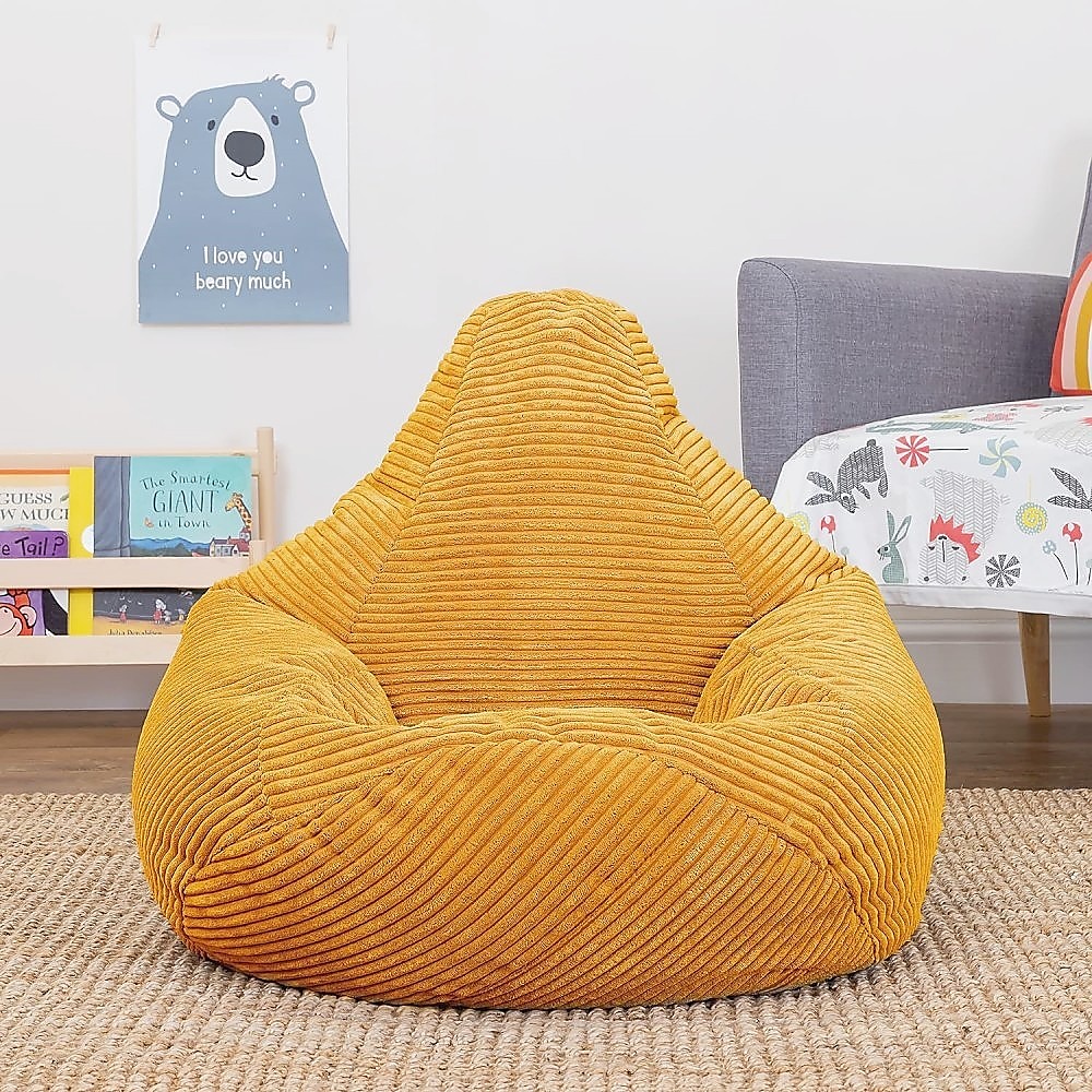 Jumbo Cord Beanbag Chair Cover Unfilled Large Bean Bag - Mustard - Cosy Abode