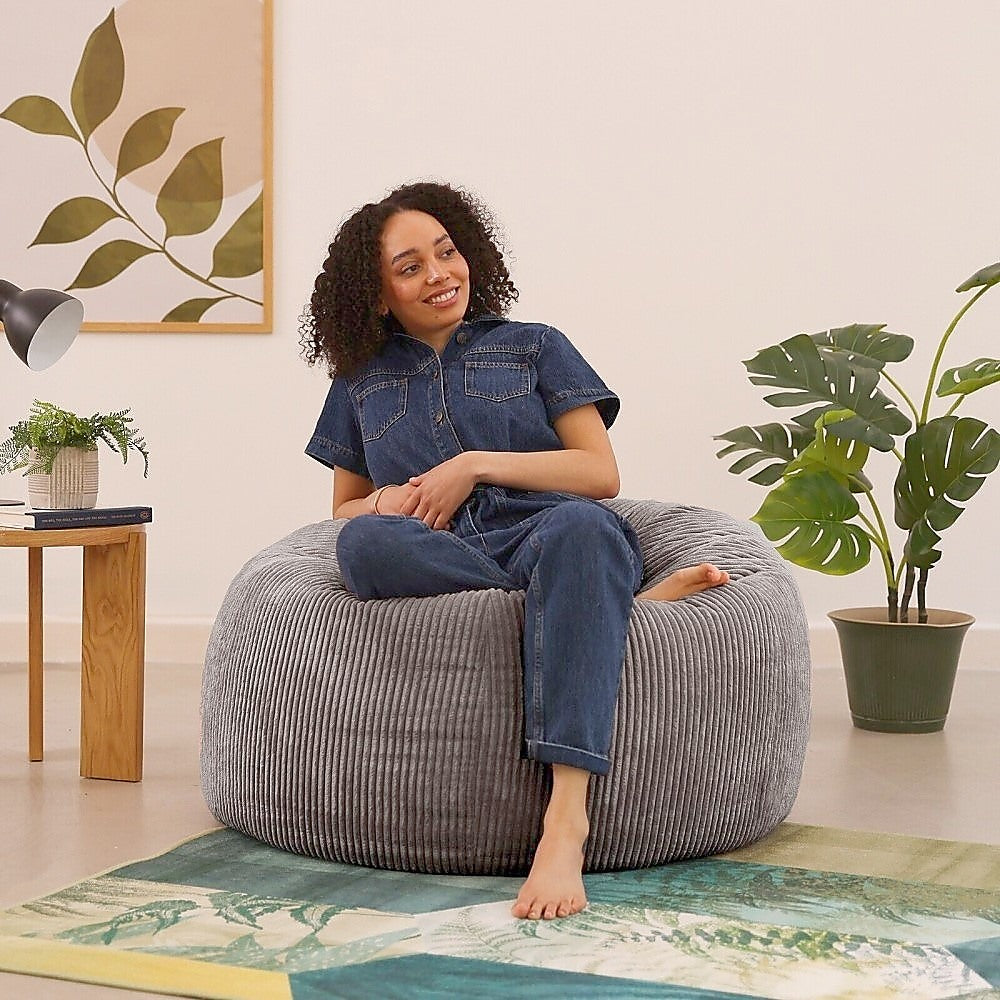 Jumbo Cord Beanbag Chair Cover Unfilled Large Bean Bag - Grey - Cosy Abode