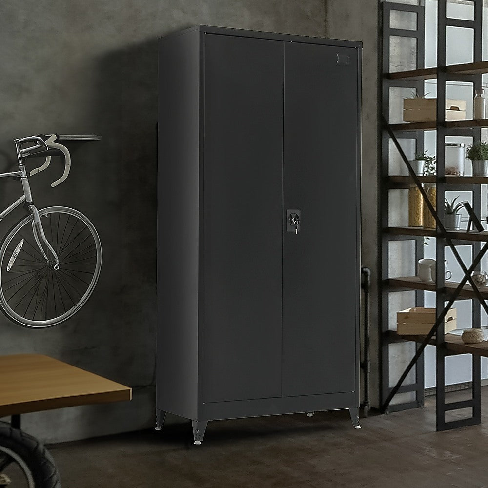 Two-Door Metal Cabinet Shelf Storage for Home Office Gym - Cosy Abode