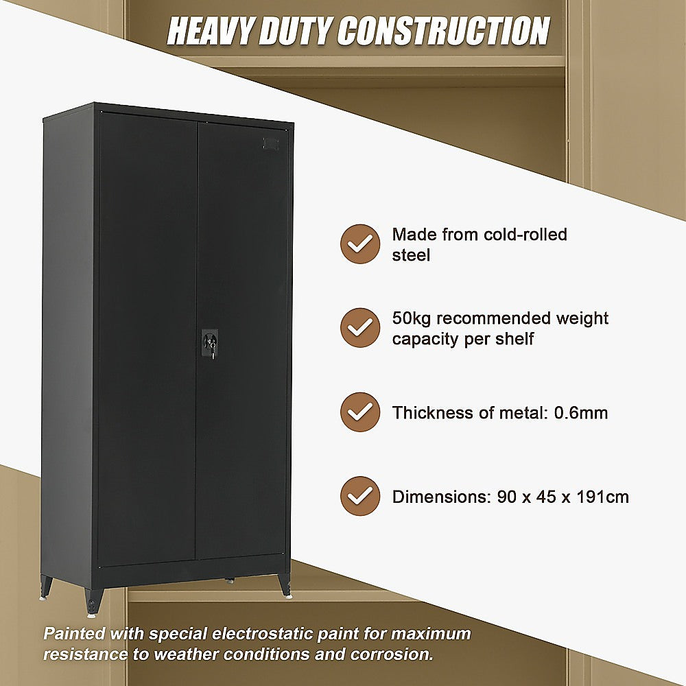 Two-Door Metal Cabinet Shelf Storage for Home Office Gym - Cosy Abode
