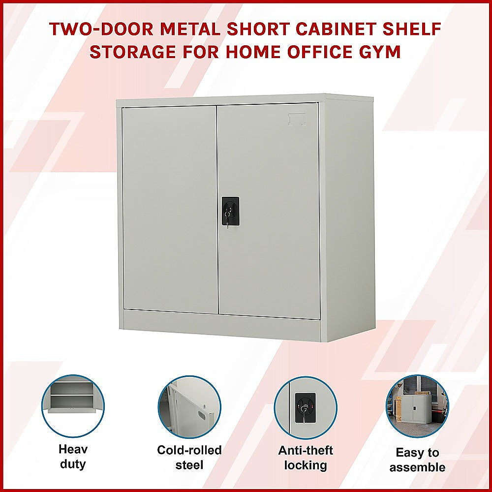 Two-Door Metal Short Cabinet Shelf Storage for Home Office - Grey - Cosy Abode