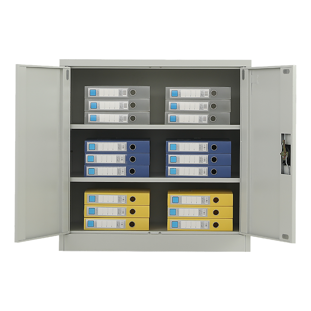 Two-Door Metal Short Cabinet Shelf Storage for Home Office - Grey - Cosy Abode