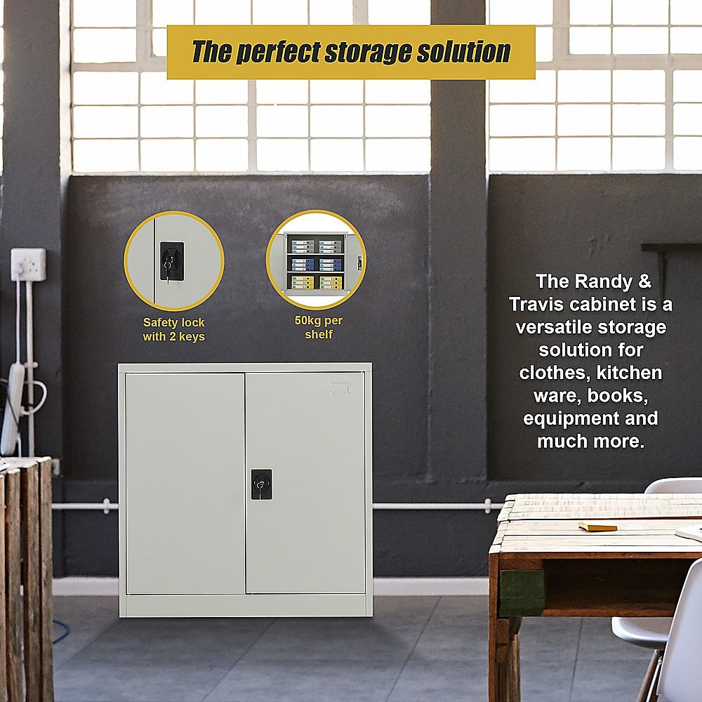 Two-Door Metal Short Cabinet Shelf Storage for Home Office - Grey - Cosy Abode