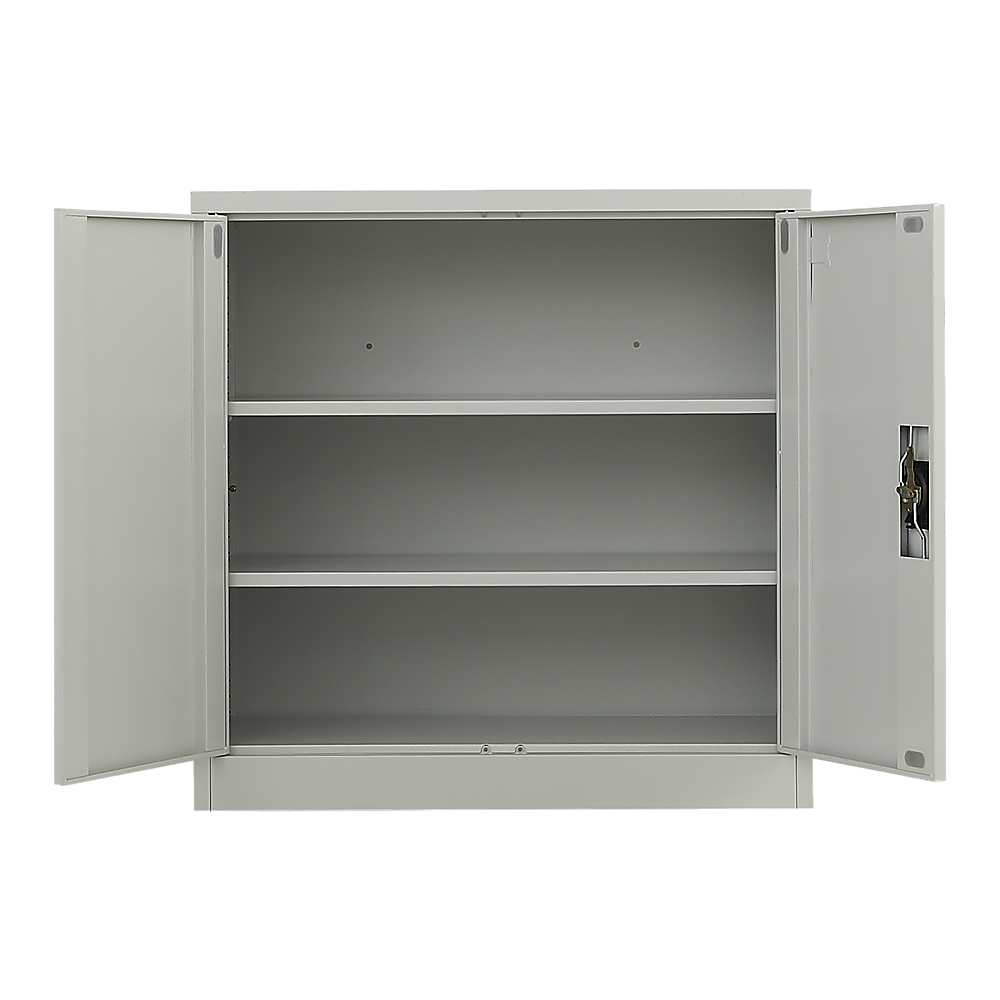 Two-Door Metal Short Cabinet Shelf Storage for Home Office - Grey - Cosy Abode