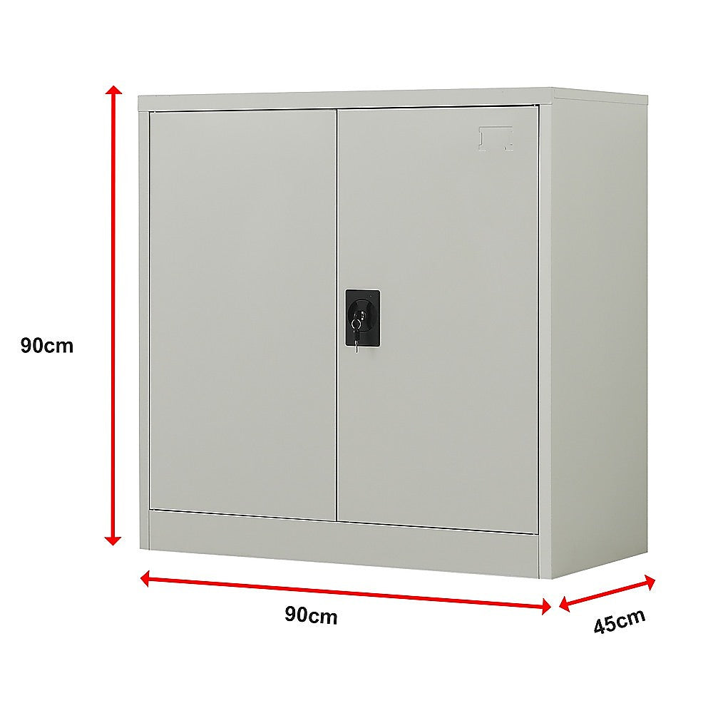 Two-Door Metal Short Cabinet Shelf Storage for Home Office - Grey - Cosy Abode