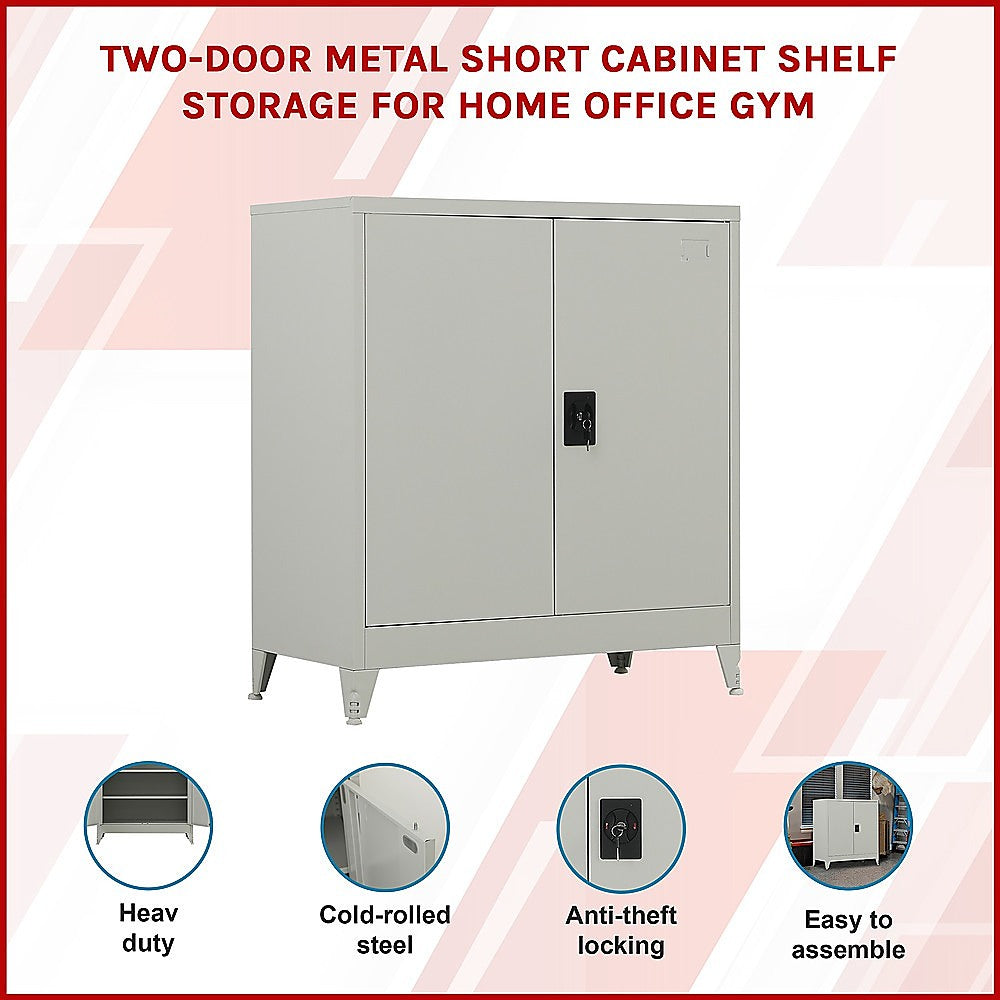 Two-Door Metal Short Cabinet Shelf Storage for Home Office with Legs - Grey - Cosy Abode
