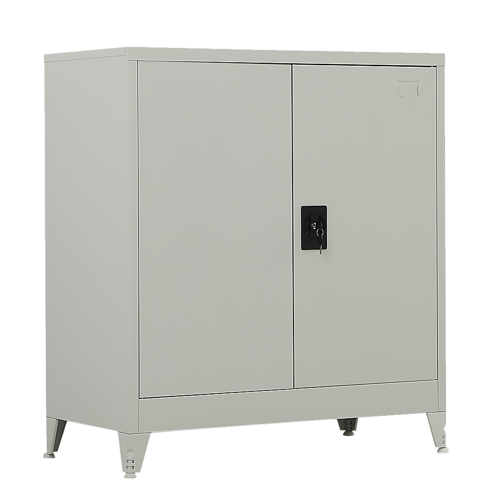 Two-Door Metal Short Cabinet Shelf Storage for Home Office with Legs - Grey - Cosy Abode