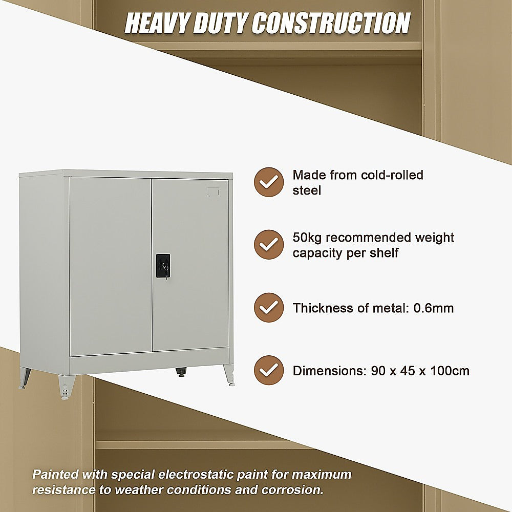 Two-Door Metal Short Cabinet Shelf Storage for Home Office with Legs - Grey - Cosy Abode